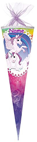 Schultüte - Einhorn & Pferd Pegasus - Regenbogen - 85 cm - eckig - incl. Name - Tüllabschluß - Zuckertüte - mit/ohne Kunststoff Spitze - Nestler - Mädch..