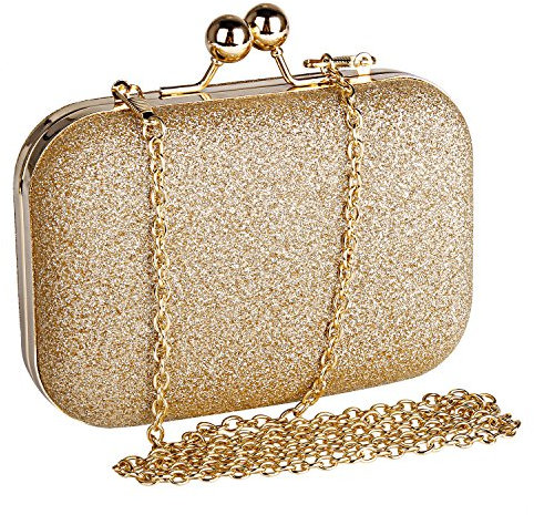 Beautyshow Clutch Glitzer, Damen Abendtasche Gold Clutch Elegante Handtasche Kette Umhängetasche für Braut Hochzeit Party Abschlussball, Halten Telefon bis zu 5,1 Zoll