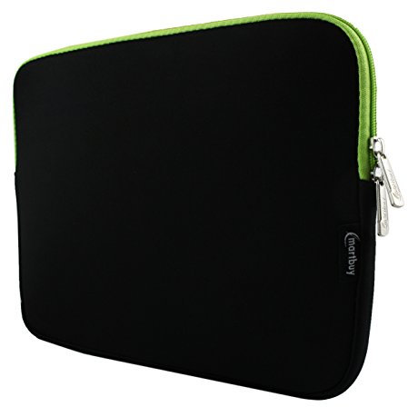 Emartbuy Schwarz/Grün Wasserdicht Neopren Soft Zip Case Cover Hülle Mit Grünem Innenraum Und Reißverschluss 11-12 Zoll Passend für Ausgewählte Geräte Unten Aufgeführt