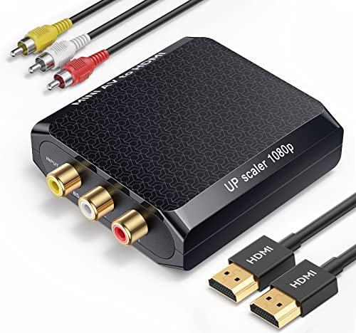 WENTER RCA to HDMI Converter, 1080P AV to HDMI Converter, Mini Composite CVBS Audio Video Adapter for VCR/VHS/Xbox/PS3/N64/Wii/Blue-Ray DVD Players (With RCA male cable & HDMI cable)