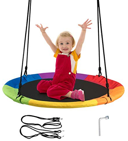 COSTWAY Columpio Nido Niños Columpio Redondo Diámetro 100cm Altura Ajustable Carga hasta 150 kg (Colorido)