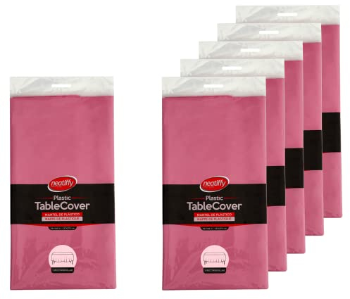 Neatiffy 137 cm x 274 cm 6er-Pack rechteckige Tischdecken aus Kunststoff für Picknick-/Camping-/Party-/Bankett-Tischdecken. Einweg-/Mehrwegtischdecken Rosa