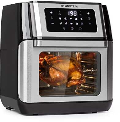 Klarstein AeroVital Fry freidora de aire caliente - 1500 W, tamaño XL de 10 l, 9 programas, carcasa Cool Touch, programable 60 minutos, termostato hasta 220 °C, control táctil, negro/plateado