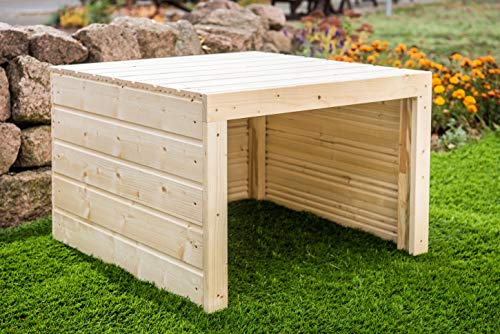 Mähroboter Garage Überdachung aus Holz | Cube | Fertig montiert | Praktisches Aufladen | Regen und UV sicher | 69x69x40cm