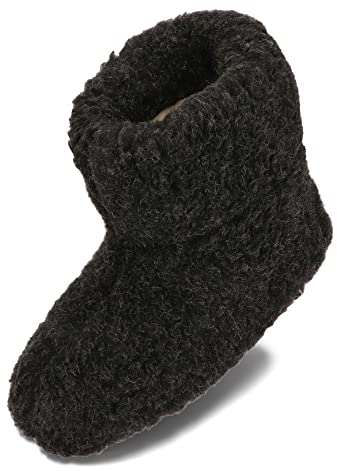 BeComfy Warme Hausschuhe Damen Herren Hüttenschuhe aus Schafwolle (Schwarz, EU Schuhgrößensystem, Erwachsene, Numerisch, M, 45)