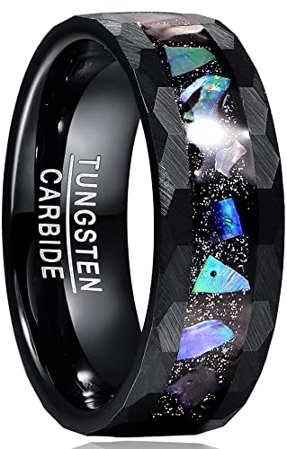 Cloyo Wolframcarbid Ring 8mm Herren Schwarz Ringe Damen Sternenklarer Himmel Hochzeit Verlobungsring Kanten mit Abalone Shell Inlay Gebürstet Finish Größe 60 (19.1)