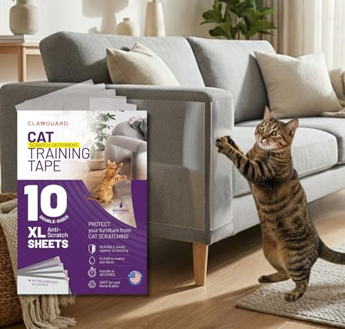 CLAWGUARD Katzentraining Tape 10 XL Blätter - Abschreckt Katzen vom Kratzen - Stoppen Sie das Krallen von Möbeln und Oberflächen - Anti-Kratz-Schilder für Katzen - Katzenkratzschutz für Sofa,