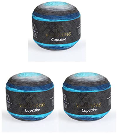 Cupcake 3 x 150g Strickwolle 450 Gramm Wolle zum Stricken und Häkeln Babywolle türkische Wolle Farbverlaufswolle (dunkelgrau grau blau 3020)