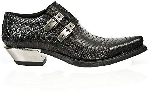 New Rock 7934-S2 Bottines à Talon en Acier avec Boucle en Cuir Noir Gaufré41