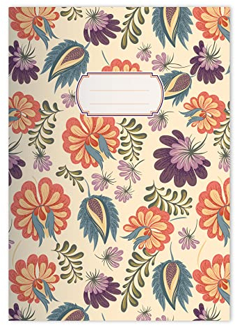 Kartenkaufrausch 1x Schönes Jugendstil DIN A4 Schulheft, Schreibhefte mit üppigen Blüten in Beige Lineatur 25 (liniertes Heft)
