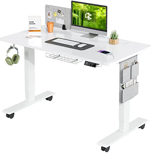 MAIDeSITe Höhenverstellbarer Schreibtisch (120 x 60 cm) Einfache Montage Computertisch Höhenverstellbar Elektrisch mit 4 Memory-Steuerung und Memoboard und 360°Rollen Schreibtisch SN1