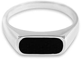 Herren Ring Silber und Gold aus 925 Sterling Silber vergoldet mit Onyx Stein minimalistischer Herrenring (Silber, 58)
