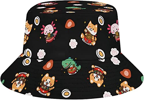 Japanische Ramen Katze Anime Kawaii Unisex Fischerhut, verstaubarer Fischerhut für Damen und Herren, Stil:, One size