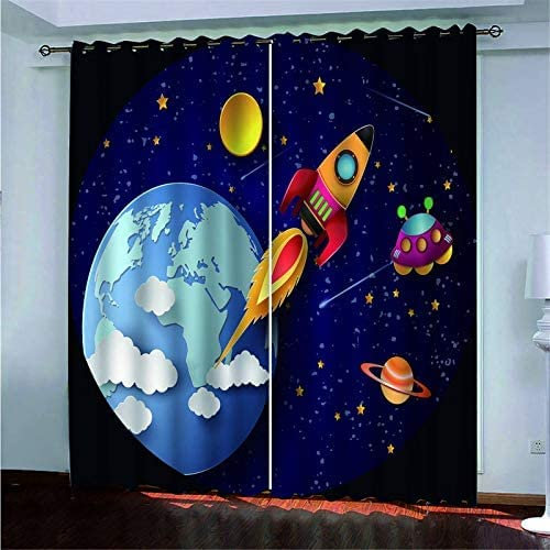Gadulu Vorhänge Raumschiff Raum 3D Drucken Blickdicht Eyelet Vorhang 100% Polyester Balkon Vorhänge Schlafzimmer Salon Fenster/Uv-Schutz/Schallschutz/Datenschutz 220(B) X215(H) cm