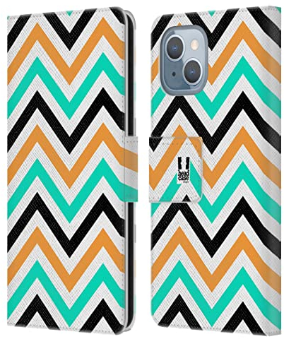 Head Case Designs Blaugrün Und Orange Neon Zigzag Leder-Wallet-Hülle Kompatibel mit Apple iPhone 14
