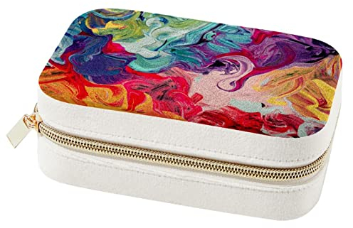 WOSHJIUK Schmuckschatulle Reise Schmuckschatulle,Buntes Regenbogen-Aquarell,Schmuck Organizer Kleine Schmuckschatullen für Frauen