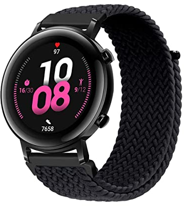 20MM Armband für Huawei Watch GT3 42mm/GT2 42mm Armband, Geflochtenes Nylon Stoff Solo Loop Band für Damen Herren, Verstellbares Ersatzarmband Kompatibel mit Huawei Watch GT3 42mm/GT2 42mm (H)