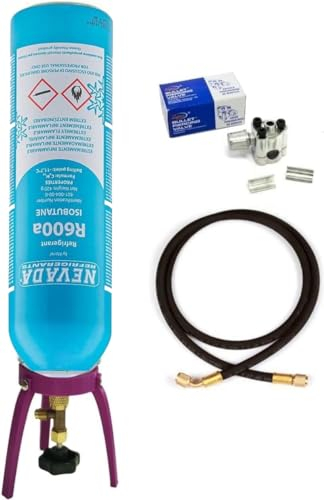 Kit réparation recharge réfrigérateur congélateur cave avec cylindre R600a de 420 gr + robinet sortie 1/4 M + tuyau avec prémispil + valve de forage tube cuivre + support