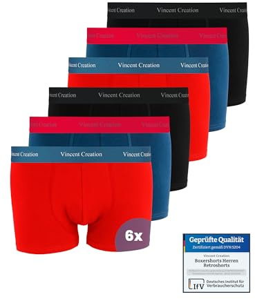 Vincent Creation 6er Pack Boxershorts, Boxer, Unterhose, Herren Retroshorts, Mix (Schwarz/Rot/Blau), Gr. L