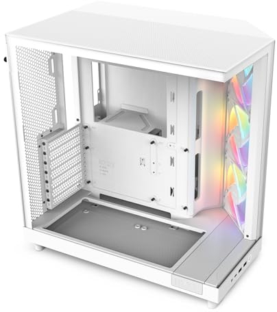 NZXT H6 Flow RGB | CC-H61FW-R1 | Kompaktes Mid-Tower Gehäuse mit zwei Kammern | Inklusive 3 x 120 mm-Lüfter RGB | Glaspaneele mit Panoramablick | Hochleistungs-Airflow-Panels | Weiß