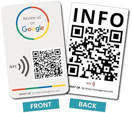 MESSAGENES | Tarjeta PVC con NFC y Código QR para Reseñas Google + Info | 1 Unidad | Placa de Negocio
