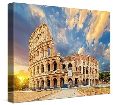 PICANOVA – Leinwandbild 40x30cm Kolosseum Rom – Leinwanddruck – Wandbild Kunstdruck Auf 2cm Holz-Keilrahmen Für Schlaf- Und Wohnzimmer Wanddekoration – Bild auf Leinwand