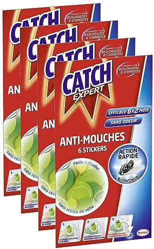 CATCH Lot de 24 (4x6) Stickers Anti-Mouches Décoratifs Verts sans odeur