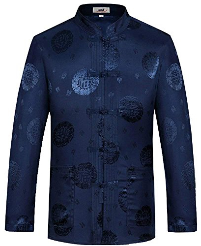 Rubruan Veste chinoise pour homme Style Tangzhuang - Costume traditionnel Tangzhuang - Vêtement d'arts martiaux - Kung Fu Tai Chi - Manches longues - Tenue uniforme pour homme - Brocart, bleu, XL