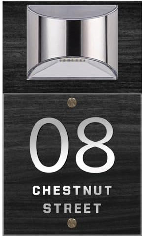 Personalized Solar House Number Wooden Sign with Solar Light Door Number Address Name Plaque,Custom Outdoor Home Numbers Street Name Outside Modern House Signs for Home Office Yard,Black