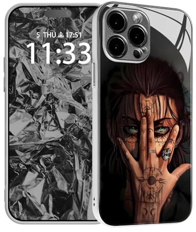 HWLHJJ a Jäger AOT Japanische Anime, einzigartiges Muster, Silber Handyhülle, TPU-Glas-Schutzhülle, Manga-Fans, wasserdichte Hülle für iPhone 14