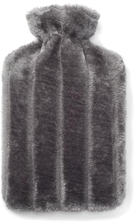 Brevian® 2 Litre Large Hot Water Bottle with Soft Luxury Faux Fur Cover UK (Dark Grey, Regular)