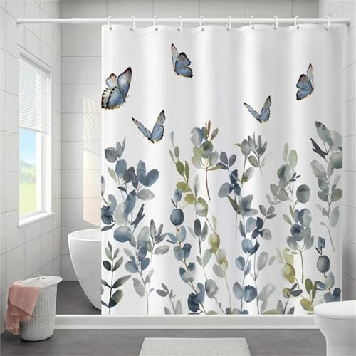YAJNILUCK Cortina de baño floral de mariposa elegante cortina de ducha barata anti moho baño poliéster impermeable 305 x 183 cm (120 pulgadas de ancho x 72 pulgadas de alto) cortina de ducha