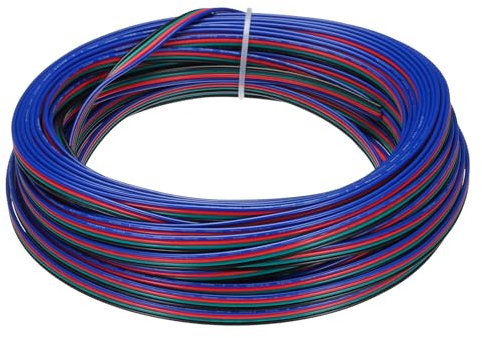 sourcing map 22 AWG Flat Ribbon Wire, LED Extension Cable 4 Pin, 66Ft/20M Long 1.7mm Dia 4 Color Stranded Tinned Copper 22 Gauge 300V for Model Plane, Model Car, Electric Appliance