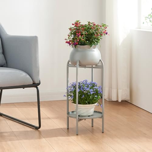 [en.casa] Porte-Plantes Style Intemporel avec Cache-Pot Support de Plantes pour Intérieur Étagère à Fleurs pour Salon Chambre Métal 81 x 40 x 40 cm Gris