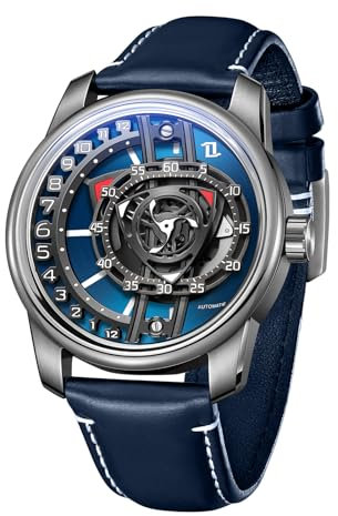 OBLVLO JM-Rotor Automatikuhr mit Lederband, modisches Design, mit Lederband, selbstaufziehend, High-Tech-leuchtend, geschmiedetes Carbon, Business-Armbanduhr für Herren, JM-Rotor-ylll, Sportlich