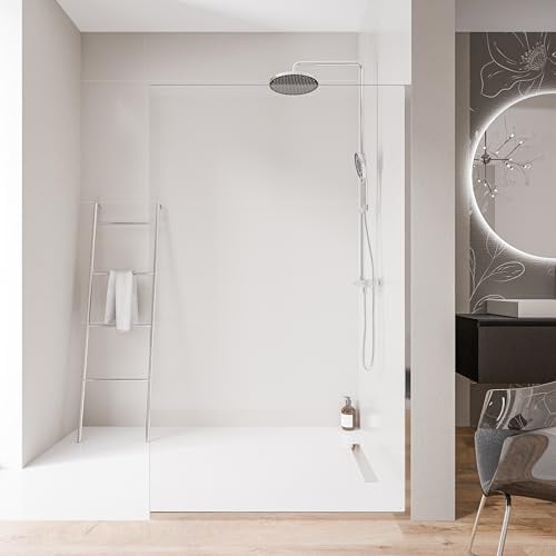 Bernstein Walk-In Dusche EX102 – Duschabtrennung aus 10 mm ESG Klarglas, Duschwand 160 x 200 cm mit Nano-Beschichtung, Rahmenlos, Edelstahlprofil Chrom, Glastrennwand mit Bodenprofil