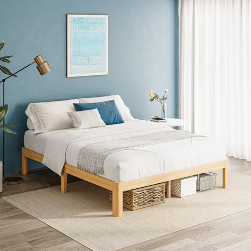 LAKKURI Struttura per letto matrimoniale in legno di bambù, altezza 30,5 cm, supporto a doghe in acciaio, struttura per letto queen size, base solida, senza bisogno di molle, facile da montare, senza