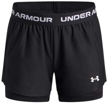 Under Armour Girls' Tech Play Up 2 in 1 Shorts, (005) Black/Black/White, Medium