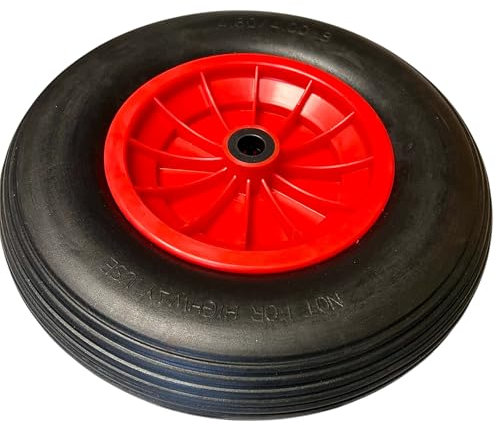 KOVA® Schubkarrenrad Vollgummi PU 4.80/4.00-8 Rad für Schubkarre Pannensicher - 120 kg Traglast - Kunststoff-Felge - Ø 380mm Schubkarrenrad 4.80 4.00-8 - Schubkarren Ersatzrad Vollgummirad Schwarz/Rot