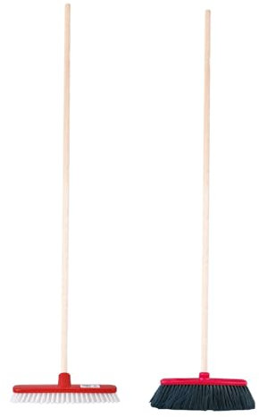 Crisalide® - SET PULIZIA CASA PIPPO: Scopa Classica per Interni ed Esterni Setole EXTRA-MORBIDE + Manico in Legno 130cm, Spazzolone Setole RIGIDE + Manico il Legno 130cm