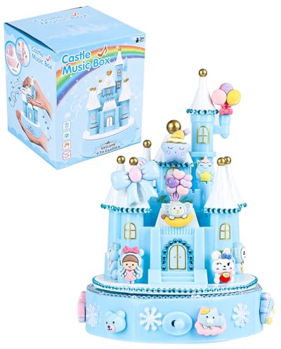 DIY Drehbare Spieluhr mit Schloss Design, Musikbox mit Melodie, Multi-Zubehör & Leichtem Drehmechanismus (Blau), Kreatives Geschenk für Mädchen ab 6 Jahren, Geburtstags
