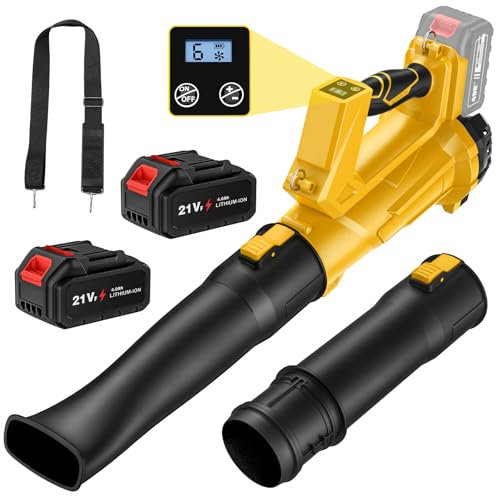 Souffleur de Feuilles sans Fil 21 V, 240 km/h Souffleur Batterie avec Batteries 4.0Ah et Bretelles, 6 Vitesses, Écran LCD, Faible Bruit, Souffleur de Feuilles pour Nettoyer Jardins, Terrasses