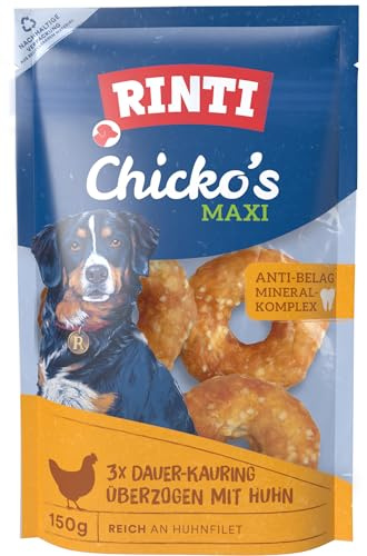 RINTI - Chicko Kauring Maxi | Bissfeste Dauer-Kauringe mit Zahnpflege-Komplex für mittelgroße bis große, ausgewachsene Hunde. Hundesnack ohne künstliche Zusätze im Frischebeutel | 9x150g Huhn