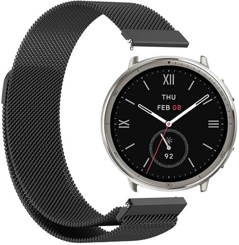 GIOPUEY Armband Kompatibel mit Amazfit Active 2 44mm, Geflochtenes Edelstahlarmband [Verschleißfest] [magnetisch] Ersatzarmband - Black
