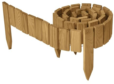 Garronda Beeteinfassung Holz Rasenkante Höhe: 10 cm Hellbraun GD-0149 | Imprägniert und flexibel formbar, als Rollzaun, Holzzaun, Palisade und Gartenzaun für Rabatten, Wege und Bereiche im Garten