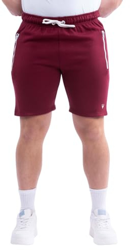 Mens Jogging Fleece Shorts Sweat Jersey Comfy Elasticated Waist Joggers Casual Gym Bottoms Plain Loungewear Lounge Pants Running Short with Pockets Sweatpants (Maroon, XL)