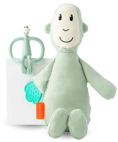 Matchstick Monkey Geschenkset – Beißring & Plüschtier – Baby Zahnungshilfe mit weichen Noppen – Kuscheltier mit Beißapplikation – BPA-frei & aus weicher Baumwolle – ab 3 Monaten (Affe mintgrün)