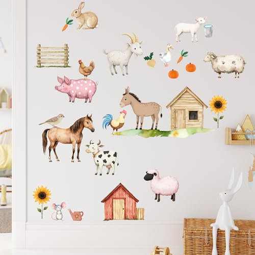 GRAZDesign Wandtattoo Kinderzimmer Tiere Bauernhof - Wandaufkleber Set für Babyzimmer & Spielzimmer, Selbstklebend und Abnehmbar