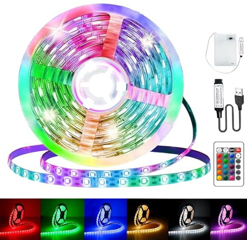 1M LED Streifen Batterie,Batteriebetriebene LED Streifen Lichter,Lichtband RGB 5050 Selbstklebendes 16 Farbenwechsel,Selbstklebend Lichtband mit Fernbedienung für Schränke, Treppen, Küche, Betten
