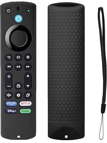 TOKERSE Silikon-Schutzhülle für Fire TV Stick 4K Max 2nd Gen/Toshiba/Insignia/Pioneer/Omni Series Fire TV Alexa Voice Remote Enhanced, rutschfeste Schutzhülle mit Umhängeband, Schwarz